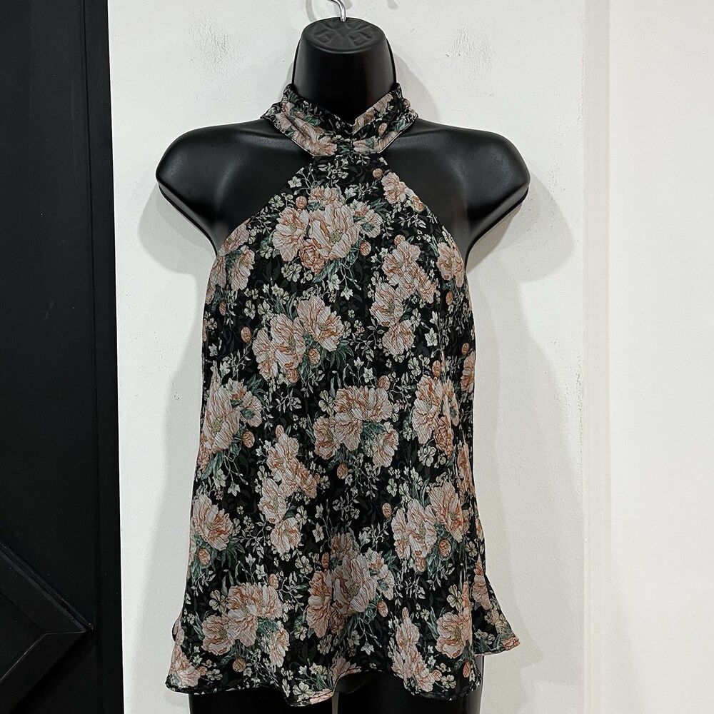 Heartloom Black Floral Halter Top Size Small Lined